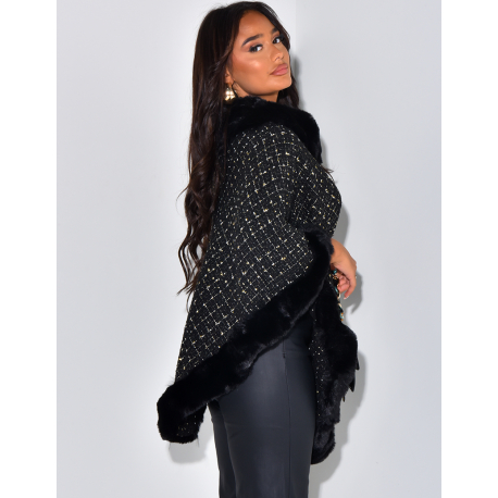   Poncho in tweed and fur