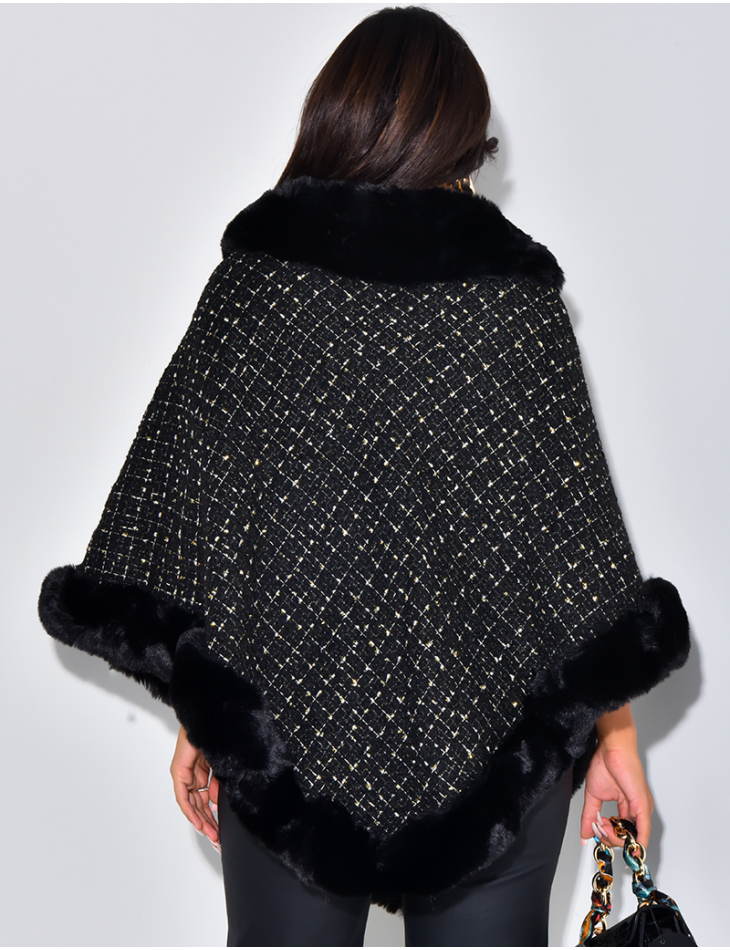   Poncho in tweed and fur