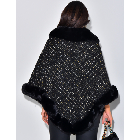   Poncho in tweed and fur