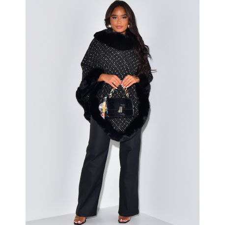   Poncho in tweed and fur