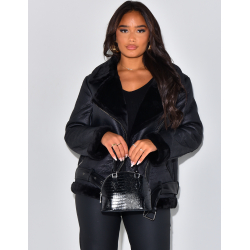 Oversized aviator jacket with fleece lining   Oversized aviator jacket with fleece lining