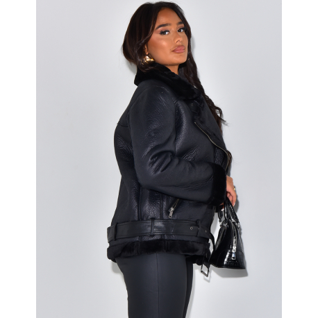 Oversized aviator jacket with fleece lining   Oversized aviator jacket with fleece lining