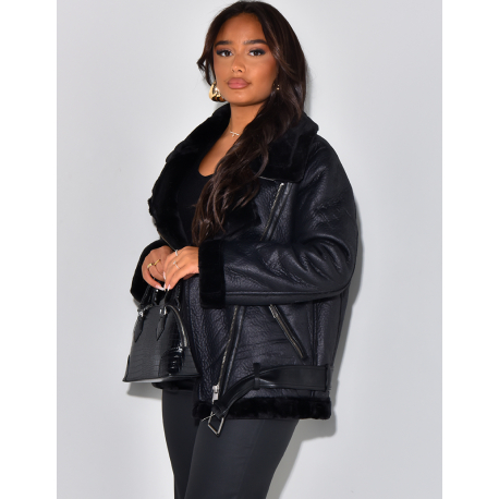 Oversized aviator jacket with fleece lining   Oversized aviator jacket with fleece lining