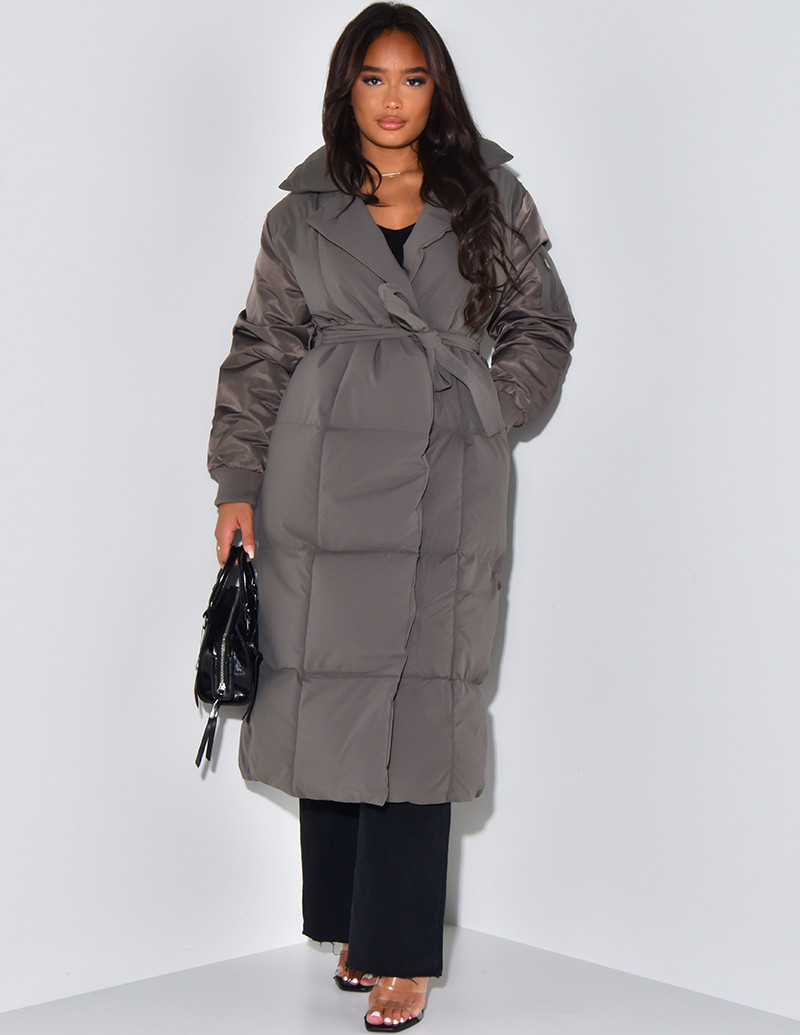 Doudoune longue matelassée à nouer