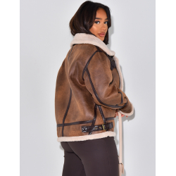   Oversize-Fliegerjacke mit Pelzbesatz