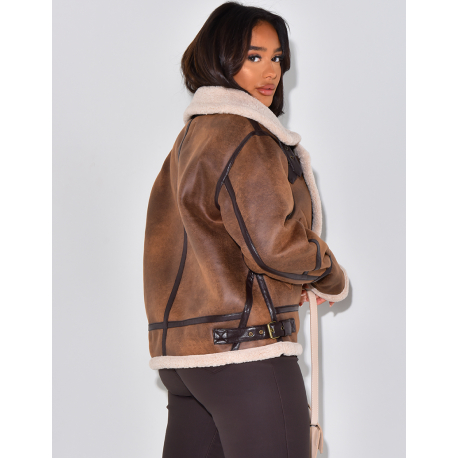   Oversize-Fliegerjacke mit Pelzbesatz