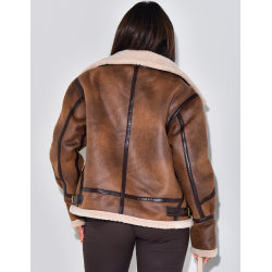   Oversize-Fliegerjacke mit Pelzbesatz