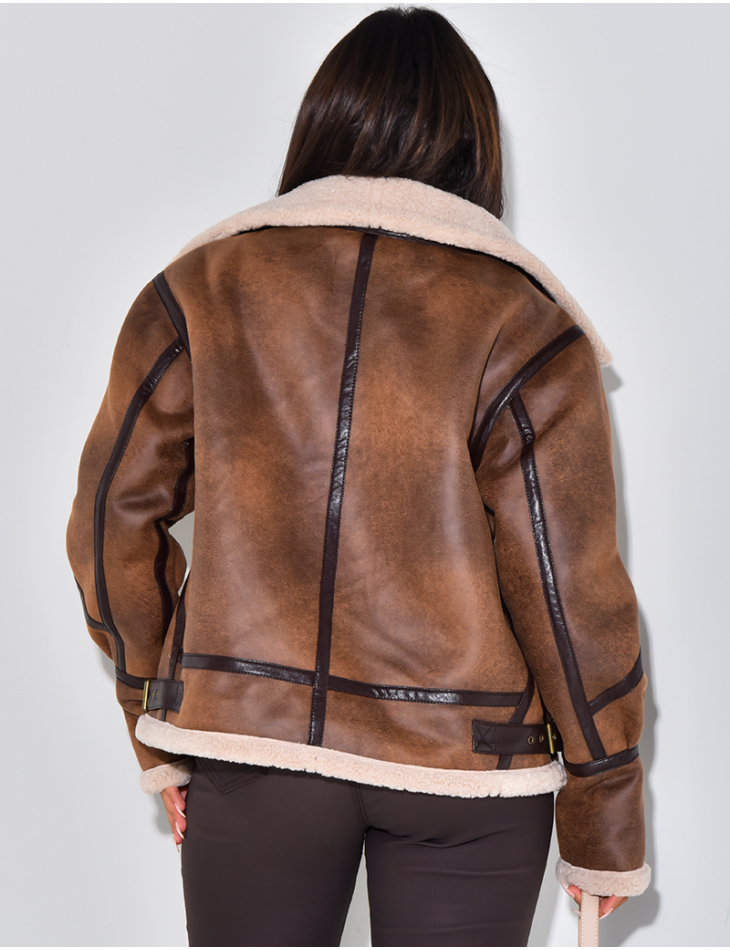   Oversize-Fliegerjacke mit Pelzbesatz