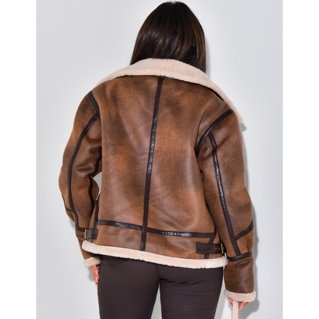   Oversize-Fliegerjacke mit Pelzbesatz