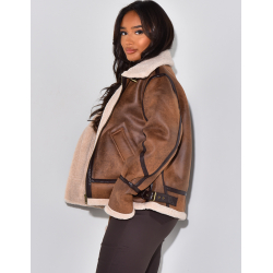   Oversize-Fliegerjacke mit Pelzbesatz