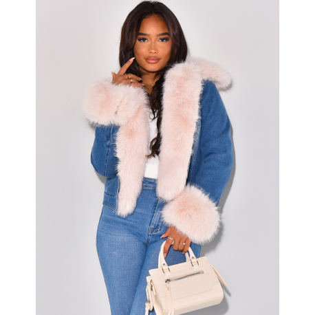 Denim jacket with thick faux fur   Denim jacket with thick faux fur