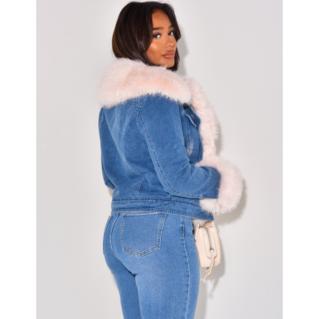 Denim jacket with thick faux fur   Denim jacket with thick faux fur