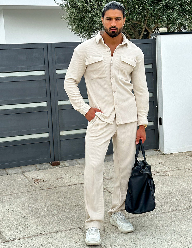 Ensemble pantalon et chemise à poches côtelé