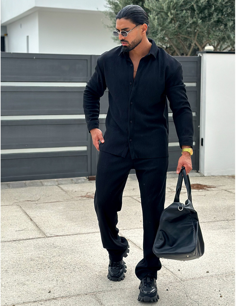 Ensemble pantalon et chemise plissé