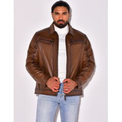 Veste en cuir avec poches à fermeture éclaire Veste en cuir avec poches à fermeture éclaire