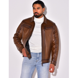 Veste en cuir avec poches à fermeture éclaire Veste en cuir avec poches à fermeture éclaire