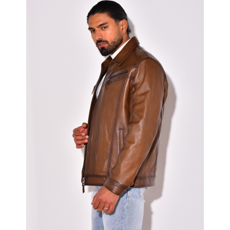 Veste en cuir avec poches à fermeture éclaire Veste en cuir avec poches à fermeture éclaire