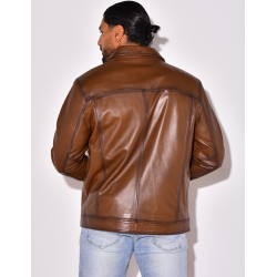 Veste en cuir avec poches à fermeture éclaire Veste en cuir avec poches à fermeture éclaire