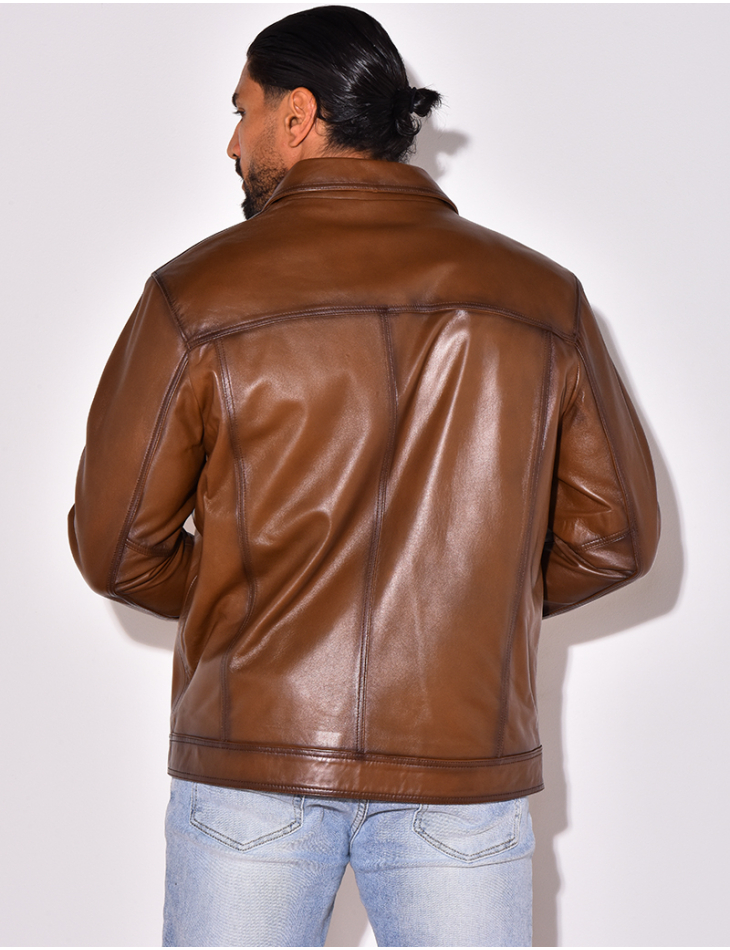 Veste en cuir avec poches à fermeture éclaire Veste en cuir avec poches à fermeture éclaire