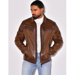 Veste en cuir avec poches à fermeture éclaire Veste en cuir avec poches à fermeture éclaire