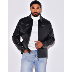 Veste en cuir avec poches à fermeture éclaire Veste en cuir avec poches à fermeture éclaire