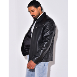 Veste en cuir avec poches à fermeture éclaire Veste en cuir avec poches à fermeture éclaire