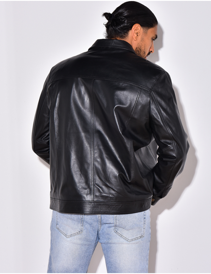 Veste en cuir avec poches à fermeture éclaire Veste en cuir avec poches à fermeture éclaire
