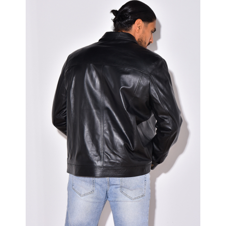 Veste en cuir avec poches à fermeture éclaire Veste en cuir avec poches à fermeture éclaire