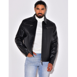 Veste en cuir avec poches à fermeture éclaire Veste en cuir avec poches à fermeture éclaire