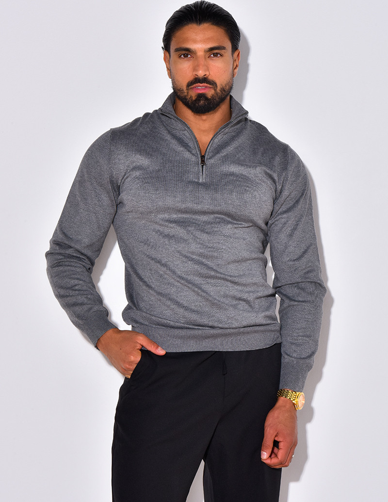 Pull fin col à fermeture éclaire