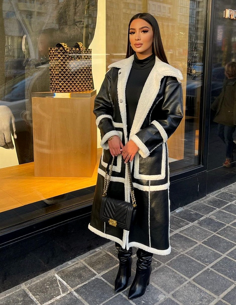 Manteau en simili à bordures en peau de mouton