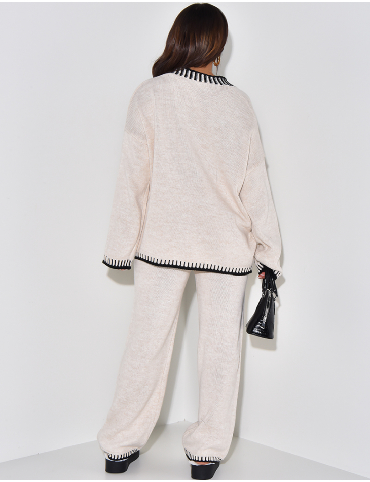 Ensemble pantalon et gilet en maille col V