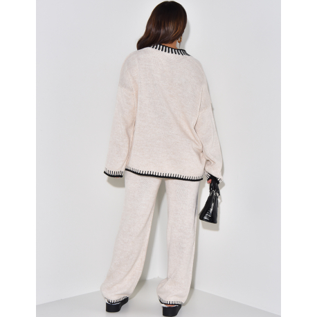 Ensemble pantalon et gilet en maille col V