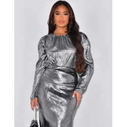Metallic-effect round-neck blouse