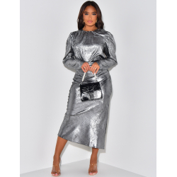 Metallic-effect round-neck blouse