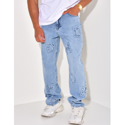 Jeans coupe large avec lettres en relief Jeans coupe large avec lettres en relief
