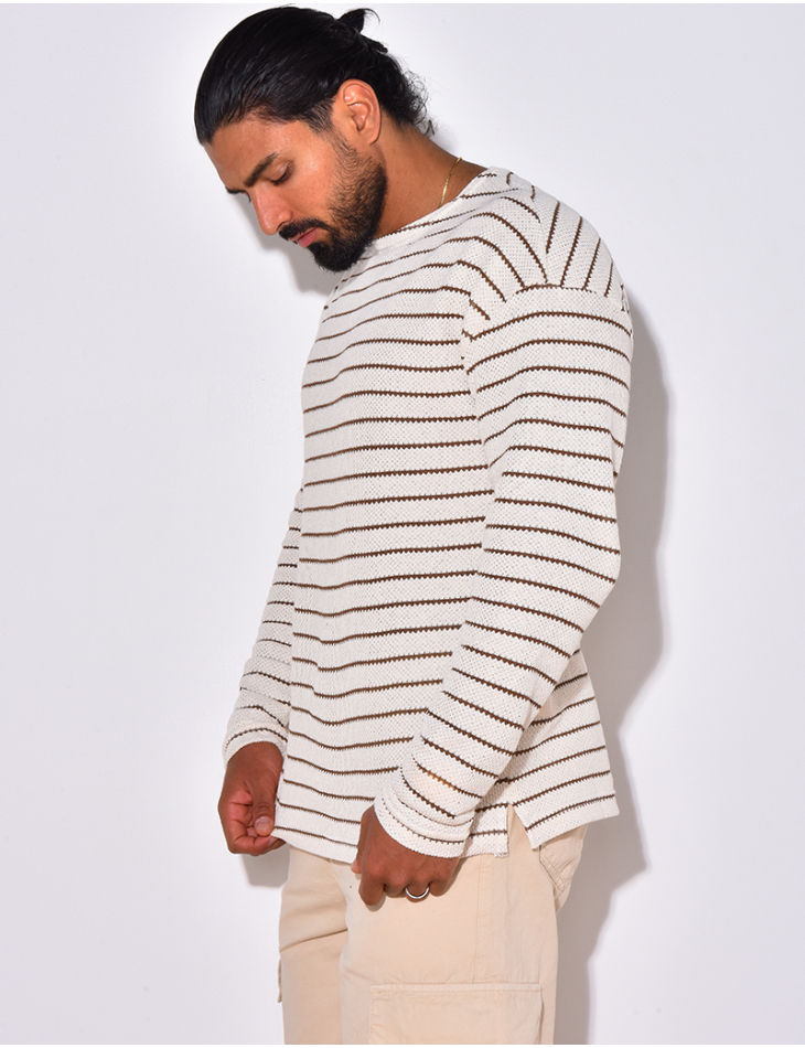 T-shirt manches longues texturé à rayures T-shirt manches longues texturé à rayures