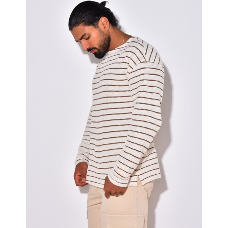 T-shirt manches longues texturé à rayures T-shirt manches longues texturé à rayures