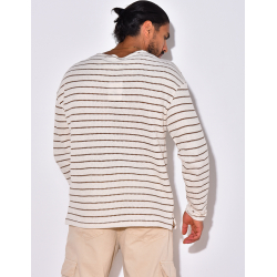 T-shirt manches longues texturé à rayures T-shirt manches longues texturé à rayures