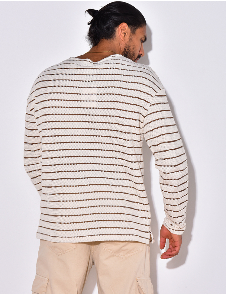 T-shirt manches longues texturé à rayures T-shirt manches longues texturé à rayures