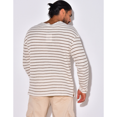 T-shirt manches longues texturé à rayures T-shirt manches longues texturé à rayures