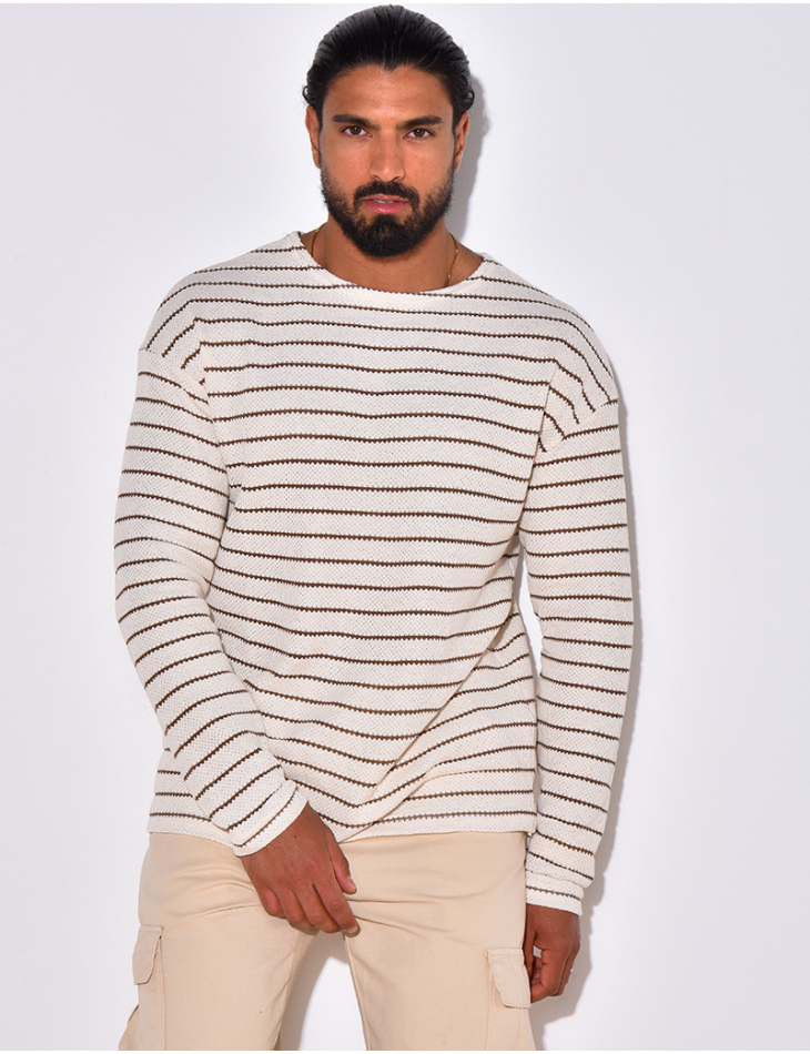 T-shirt manches longues texturé à rayures T-shirt manches longues texturé à rayures