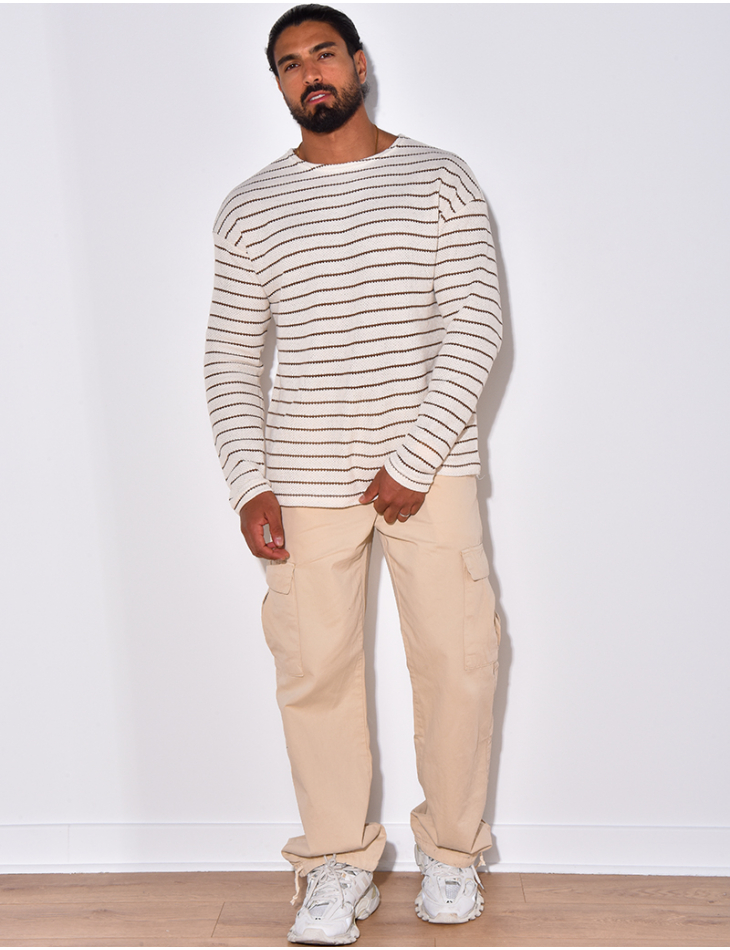 T-shirt manches longues texturé à rayures T-shirt manches longues texturé à rayures