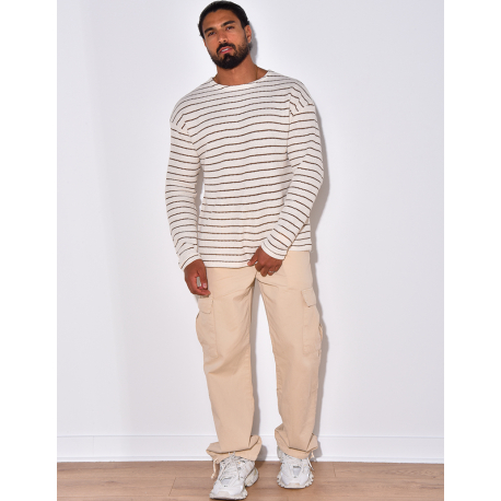 T-shirt manches longues texturé à rayures T-shirt manches longues texturé à rayures