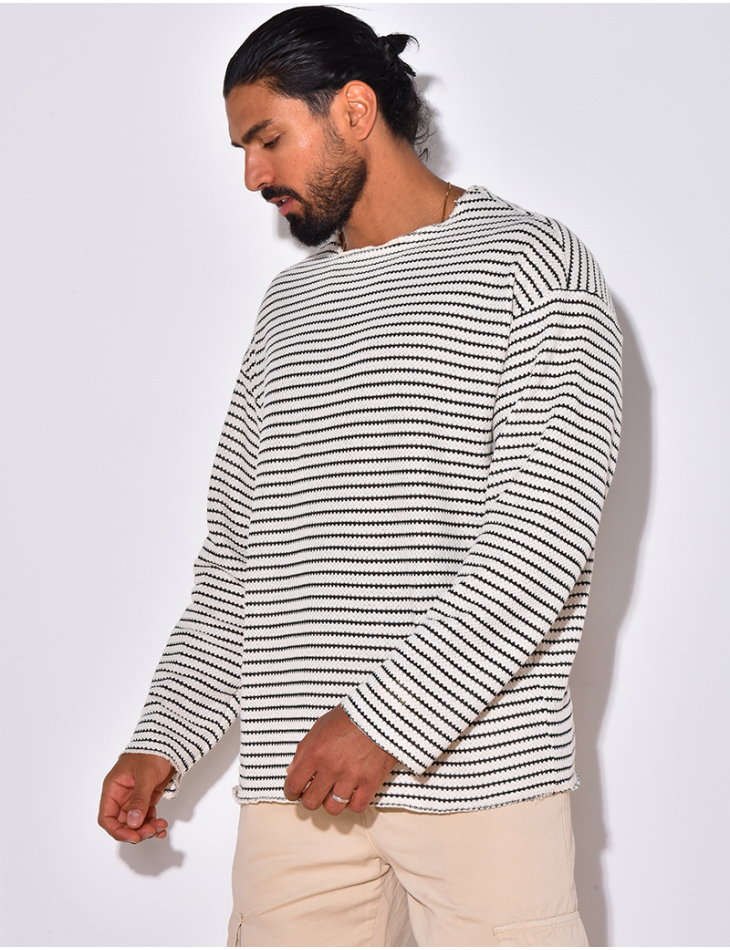T-shirt manches longues texturé à rayures