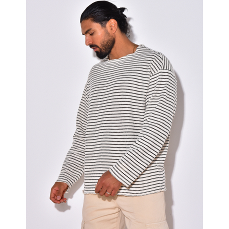 T-shirt manches longues texturé à rayures