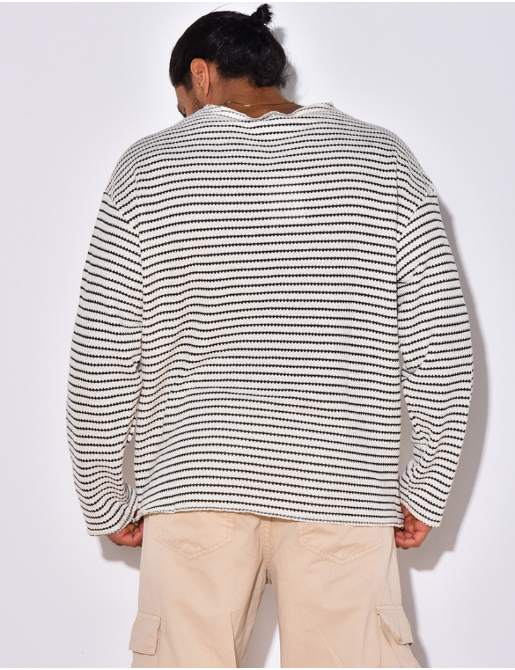 T-shirt manches longues texturé à rayures