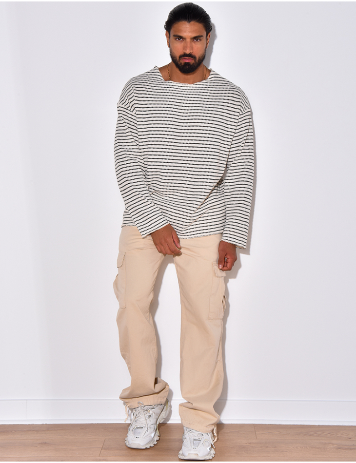 T-shirt manches longues texturé à rayures