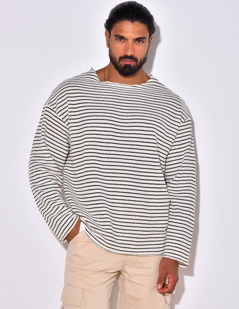 T-shirt manches longues texturé à rayures