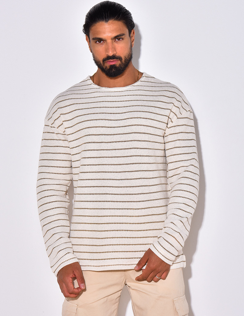 T-shirt manches longues texturé à rayures